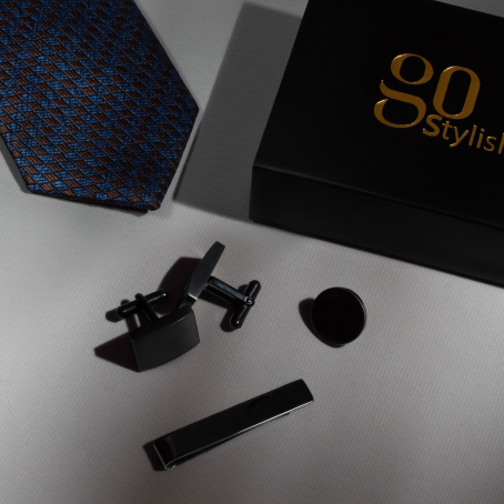 ⁦Tie Bar , Cufflinks , Lapel Pin – Black⁩ - الصورة ⁦2⁩